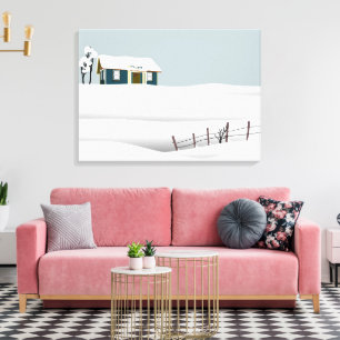 Cabin on a Hill Snow Fence Canvas Print