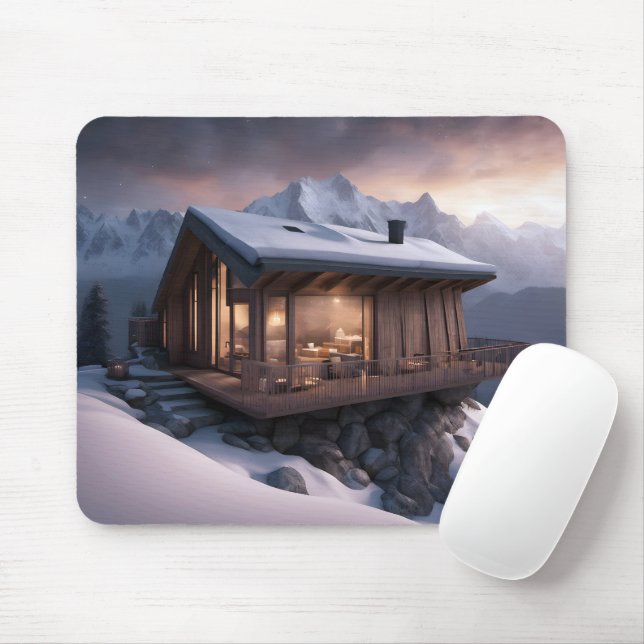 Cabin On a Mountain Slope Mouse Mat (With Mouse)