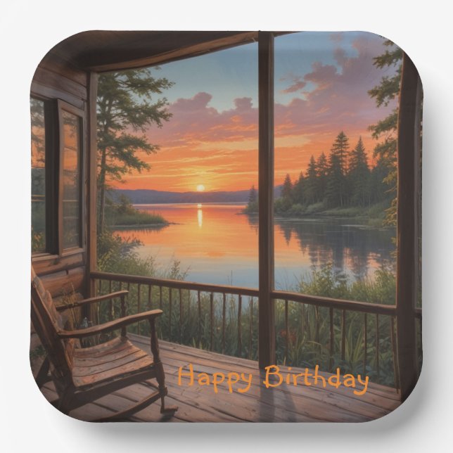 Cabin On The Lake Paper Plate (Front)