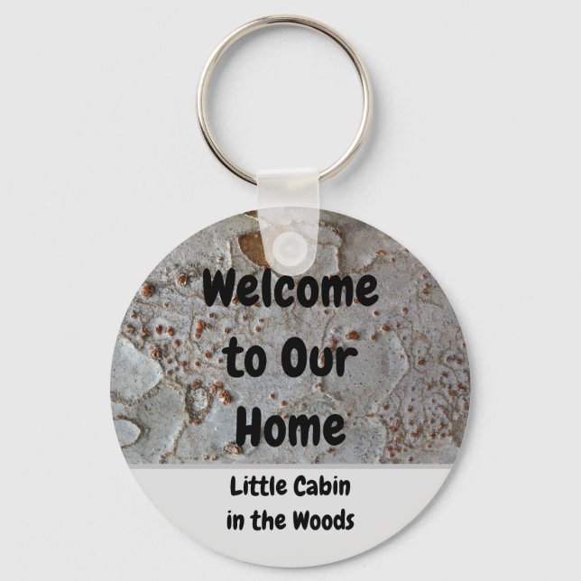 Cabin Rental Guest Tree Bark Nature Photo Welcome Key Ring (Front)