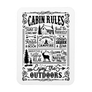 Cabin Rules Black and White Magnet