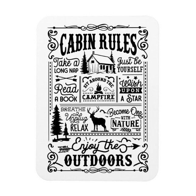 Cabin Rules Black and White Magnet (Vertical)