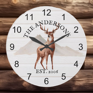 Cabin Rustic Deer  wood Personalized Mountain Large Clock
