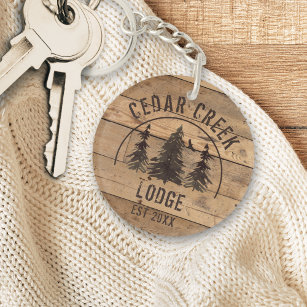 Cabin Rustic Wood Family Name Personalised Key Ring