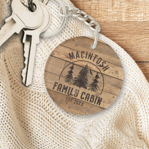 Cabin Rustic Wood Family Name Personalised Key Ring
