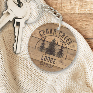 Cabin Rustic Wood Family Name Personalised Key Ring