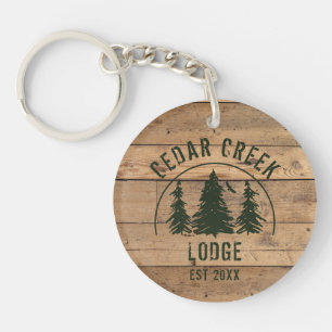 Cabin Rustic Wood Family Name Personalized Key Ring