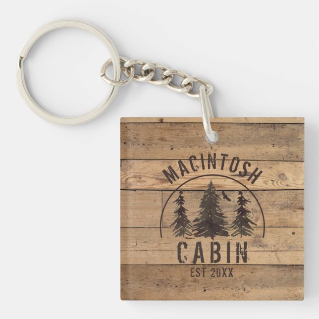 Cabin Rustic Wood Photo Personalised Key Ring (Front)
