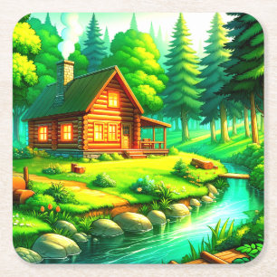Cabin Square Paper Coaster