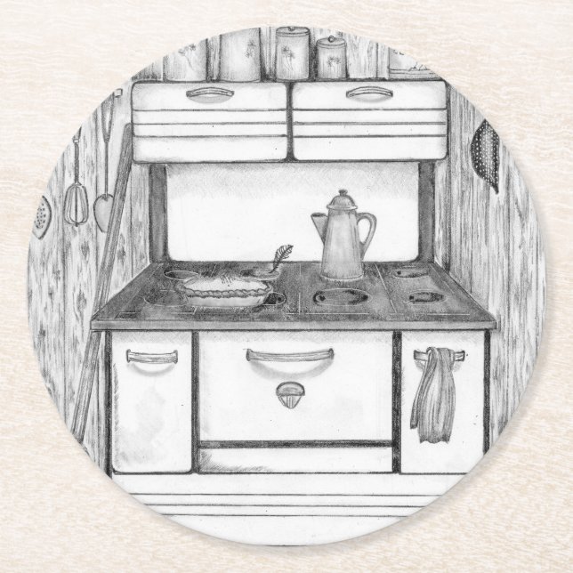 Cabin Stove Round Paper Coaster (Front)