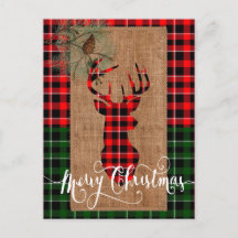 Cabin Style - A Plaid Deer Head on Burlap & Plaid