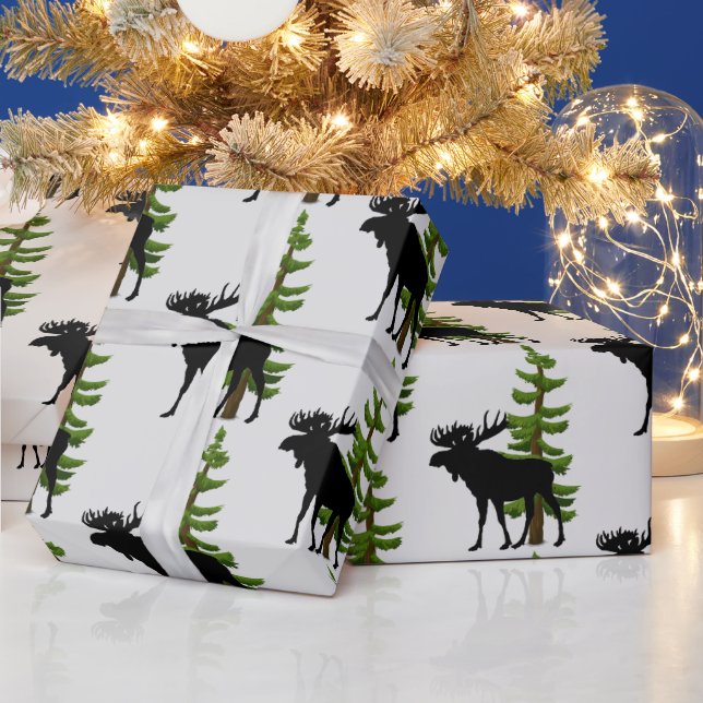 Cabin Style Moose and Pine Tree Pattern  Wrapping Paper (Holidays)