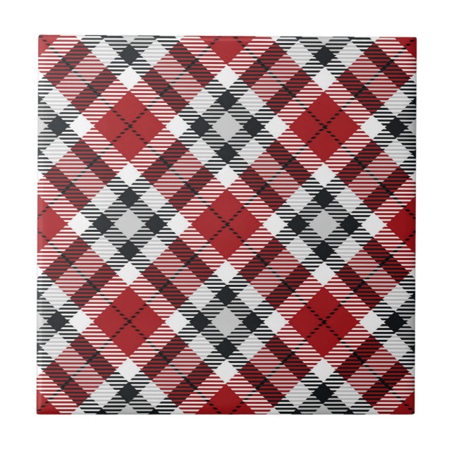 Cabin Style Red Black & White Flannel Tartan Plaid Tile (Front)