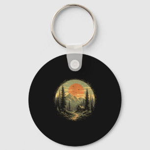 Cabin sunset mountain forest wilderness nature key ring