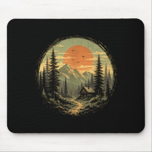 Cabin sunset mountain forest wilderness nature mouse mat