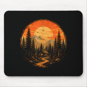 Cabin sunset mountain forest wilderness nature mouse mat