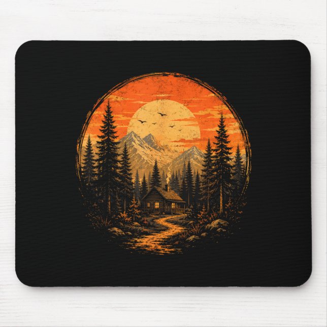 Cabin sunset mountain forest wilderness nature mouse mat (Front)