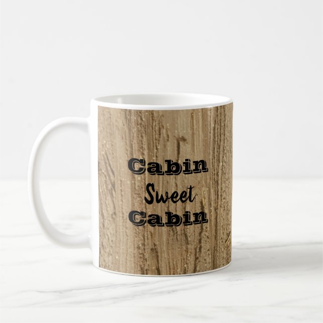 Cabin Sweet Cabin Woodgrain Photo Natural Rustic Coffee Mug (Left)