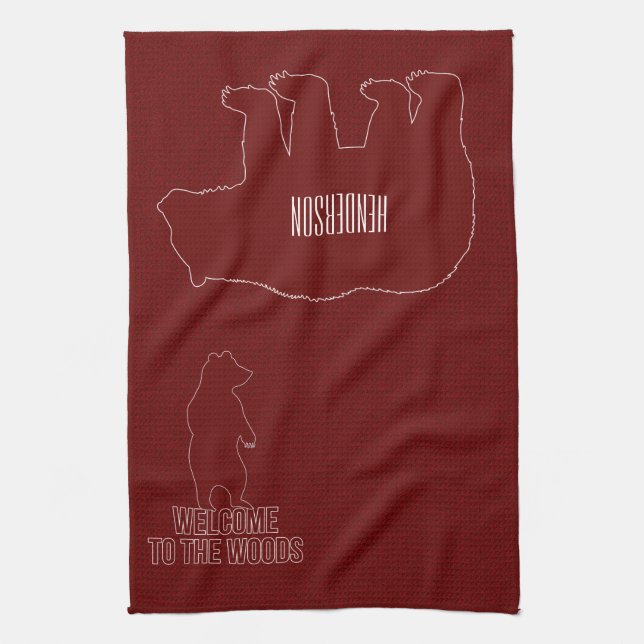 Cabin Theme Red Bears Tea Towel (Vertical)