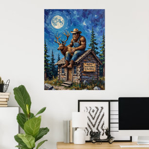 Cabin Top Confidant: Bigfoot and the Elk Poster