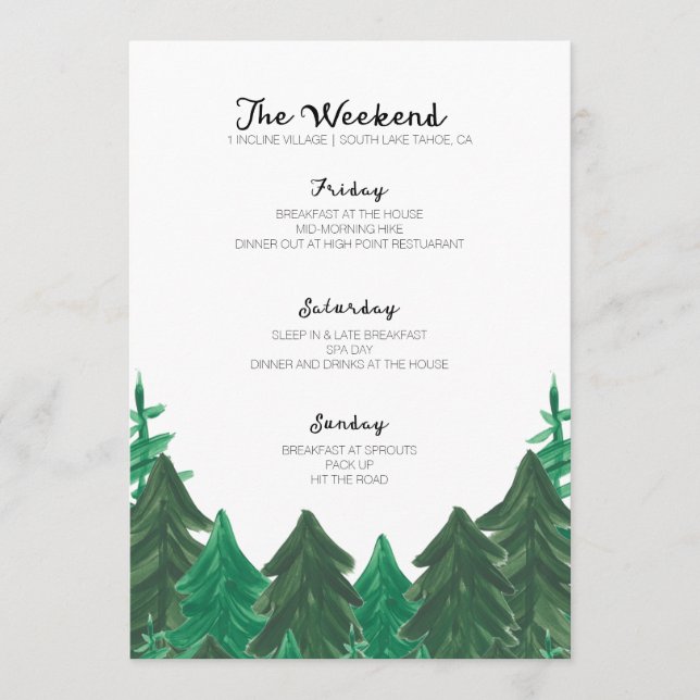 Cabin Weekend Itinerary - Bachelorette Party Weeke Programme (Front)