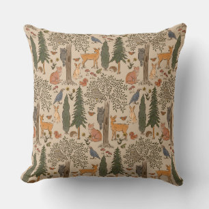 Cabincore Woodland Forest Animals Cushion