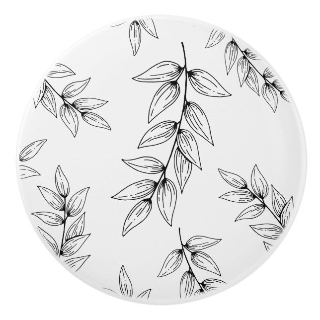 Cabinet Knobs, Nature Inspired, Black and White  Ceramic Knob (Front)