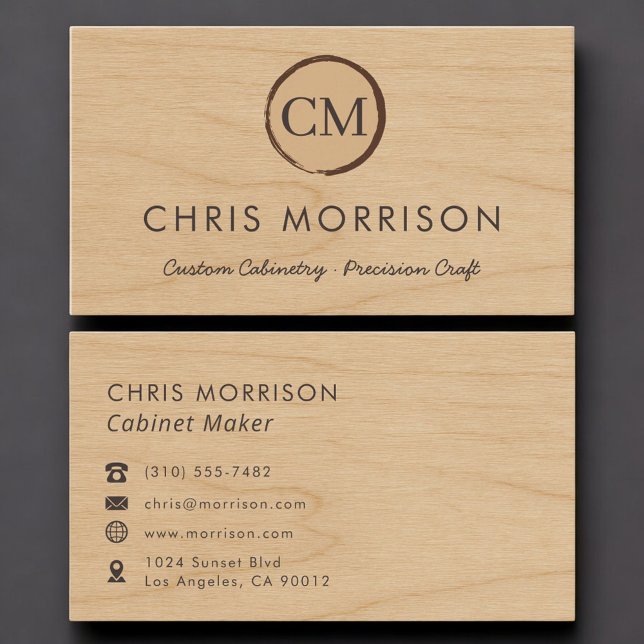 Cabinet Maker Rustic Wood Monogram Professional Business Card (Creator Uploaded)