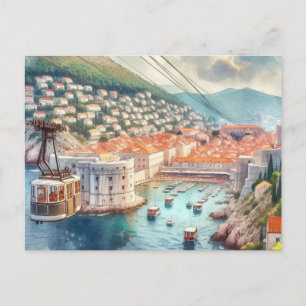 Cable car Dubrovnik Croatia watercolor Postcard