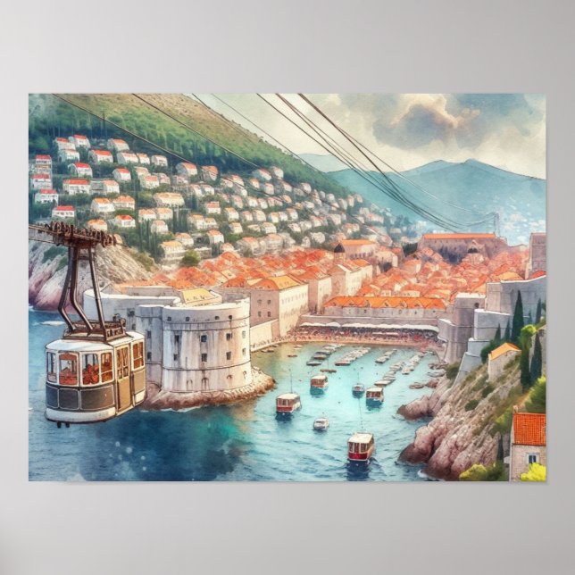 Cable car Dubrovnik Croatia watercolor Poster (Front)