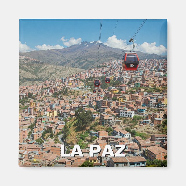 Cable Cars in La Paz Bolivia Travel Magnet (Front)