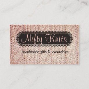 Cable knit pink yarn sweater knitting biz card