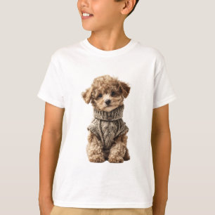 Cable Knit Turtleneck Poodle Kids T-Shirt