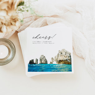 CABO Mexico Watercolor Beach Skyline Wedding Napkin