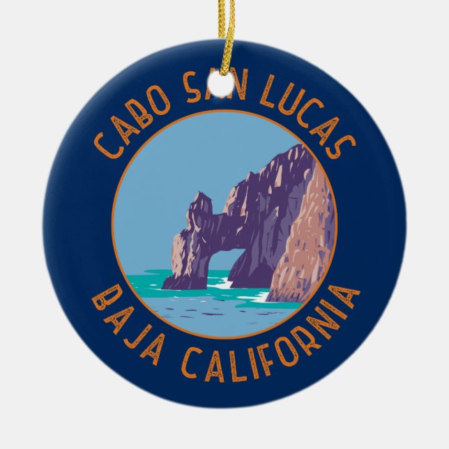 Cabo San Lucas Arch Mexico Retro Distressed Circle Ceramic Tree Decoration (Front)