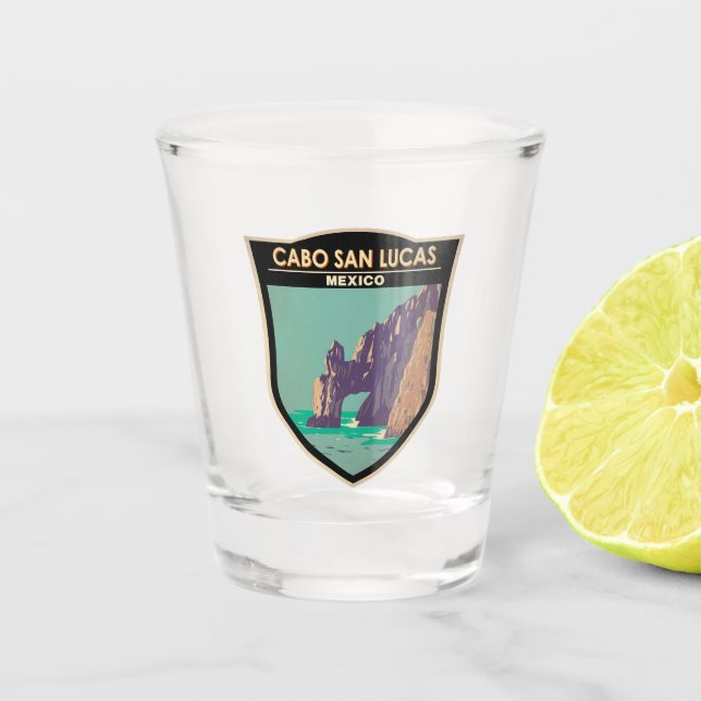 Cabo San Lucas Arch Mexico Retro Distressed Circle Shot Glass (Front)