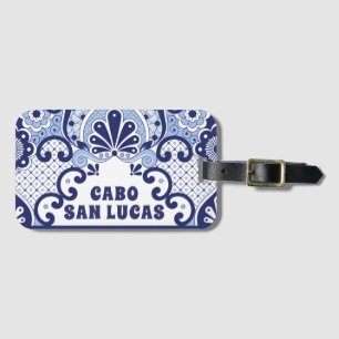 Cabo San Lucas Blue & White Mexican Talavera Tile  Luggage Tag
