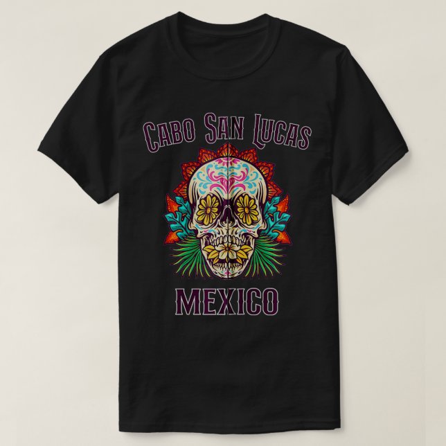 Cabo San Lucas Day of the Dead Celebration Floral  T-Shirt (Design Front)