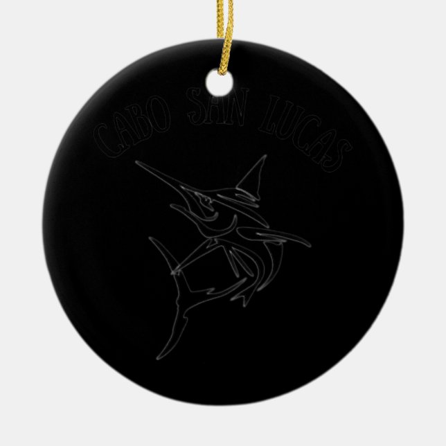 Cabo San Lucas Deep Sea Fishing Jumping Marlin Ceramic Tree Decoration (Front)
