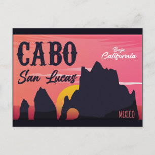 Cabo San Lucas Mexico Arch Vintage retro Sunset Postcard