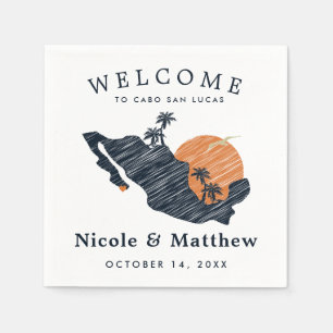 Cabo San Lucas Mexico Navy Map Wedding Welcome Napkin