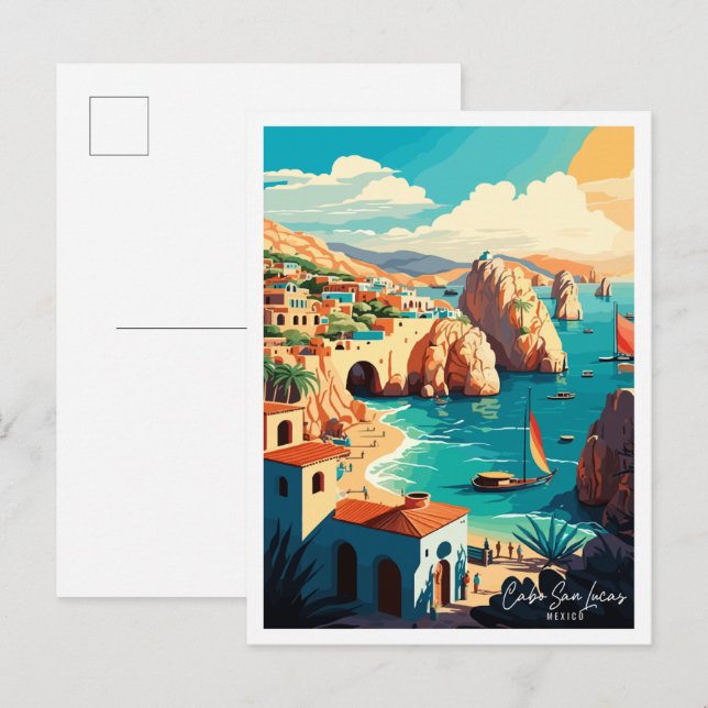 Cabo San Lucas Mexico vintage travel illustration Postcard (Front/Back)