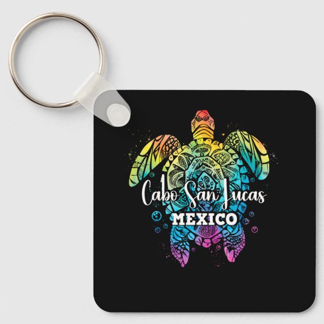 Cabo San Lucas Tie Dye Sea Turtle Matching Family  Key Ring (Front)