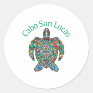 Cabo San Lucas Tribal Turtle Classic Round Sticker