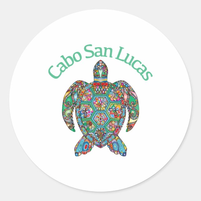 Cabo San Lucas Tribal Turtle Classic Round Sticker (Front)