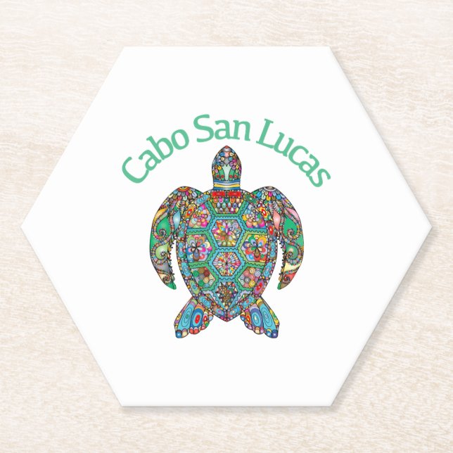 Cabo San Lucas Tribal Turtle Paper Coaster (Front)