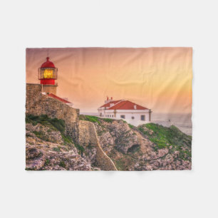 Cabo Sao Vicente At The Sunset Algarve, Portugal Fleece Blanket