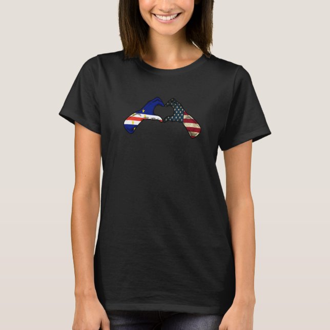 Cabo Verde American USA Flag  USA Cabo Verdean Hea T-Shirt (Front)