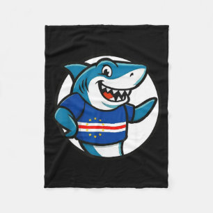 Cabo Verde Flag Shark Funny Cabo Verdean Fleece Blanket