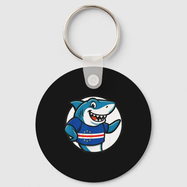 Cabo Verde Flag Shark Funny Cabo Verdean  Key Ring (Front)